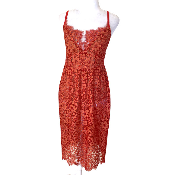 For Love & Lemons Gianna Midi Dress in Red Rust Lace - Picture 7 of 16
